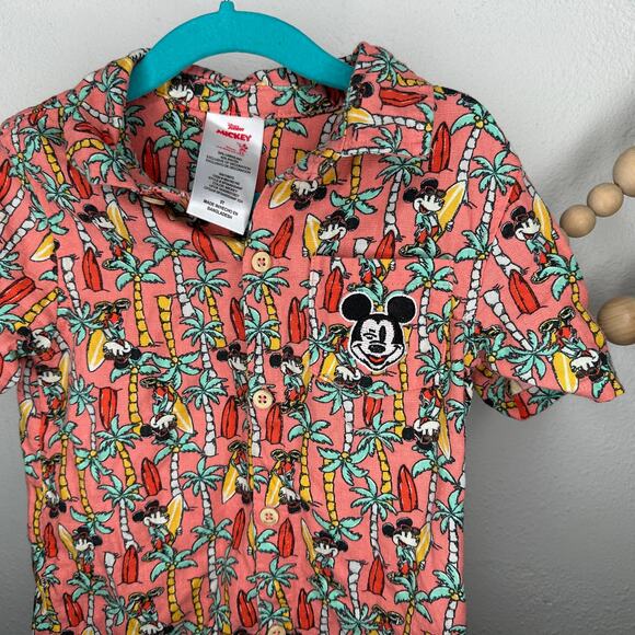 Mickey Mouse Disney Tropical Print Linen Button Down - Picture 2 of 3